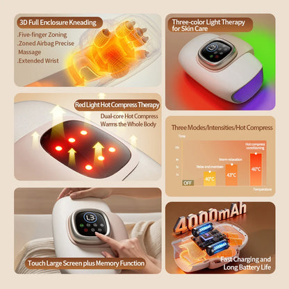 Electric Hand Massager Wrist Joint Numbness Airbag Massage Red Light Hot Compress Relieve Hand Pain Relax Hand Massage SPA Care